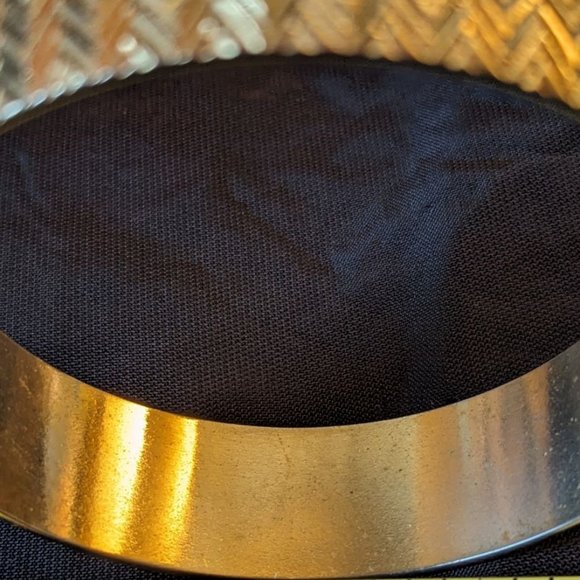 Mod Gold-tone Cut-Brass Bangle Bracelet Substantial Elegant Vintage Atomic Age - Picture 13 of 16